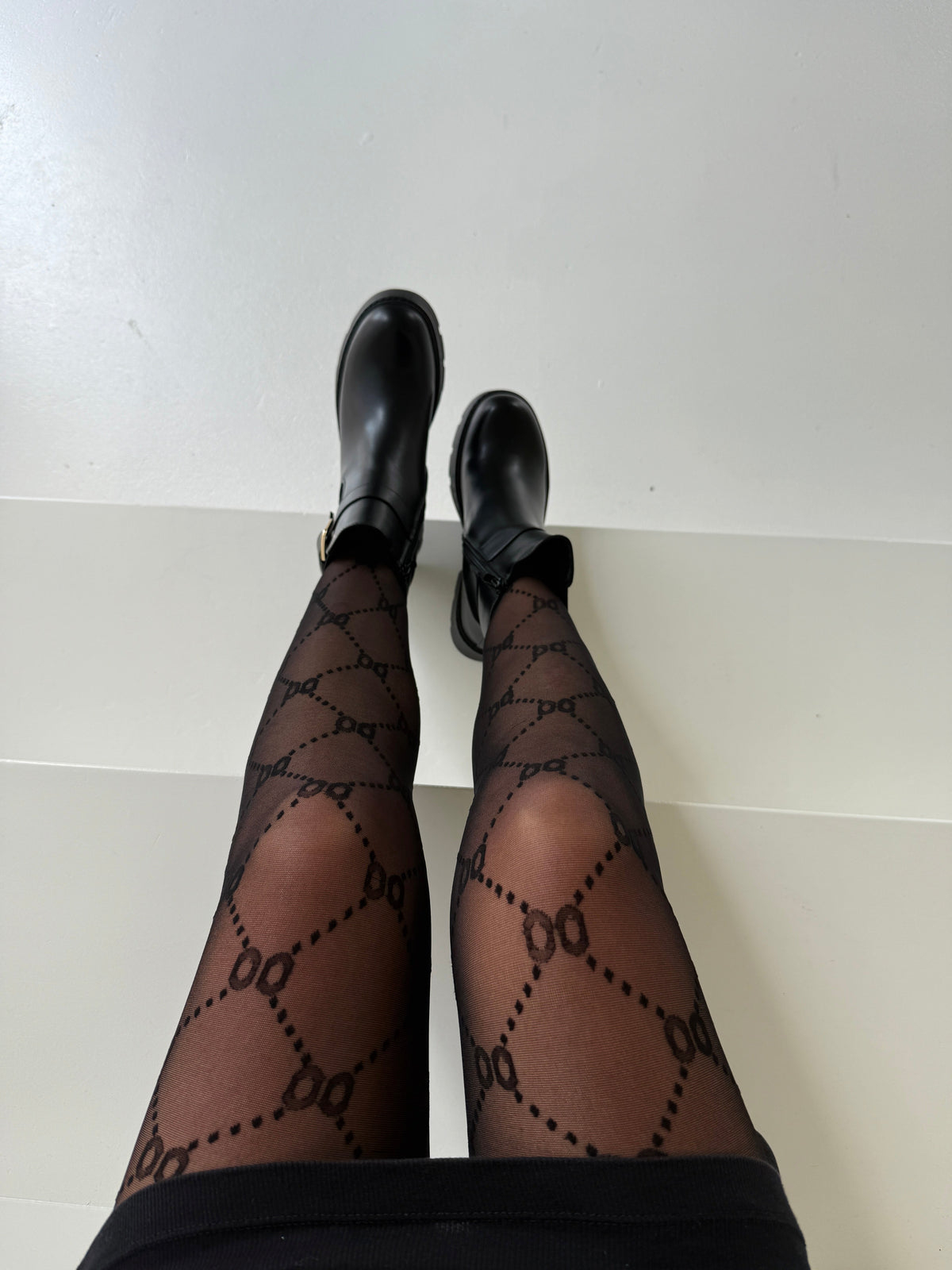 Women's Black Patterned Tights, One Size
