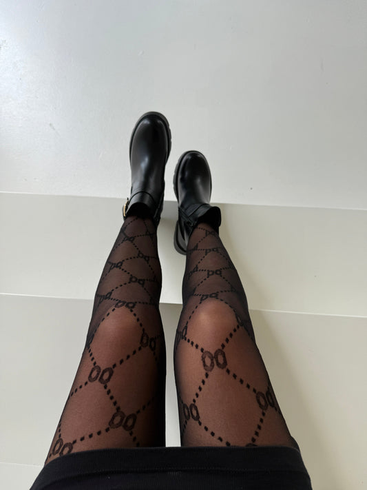 Women's Black Patterned Tights, One Size