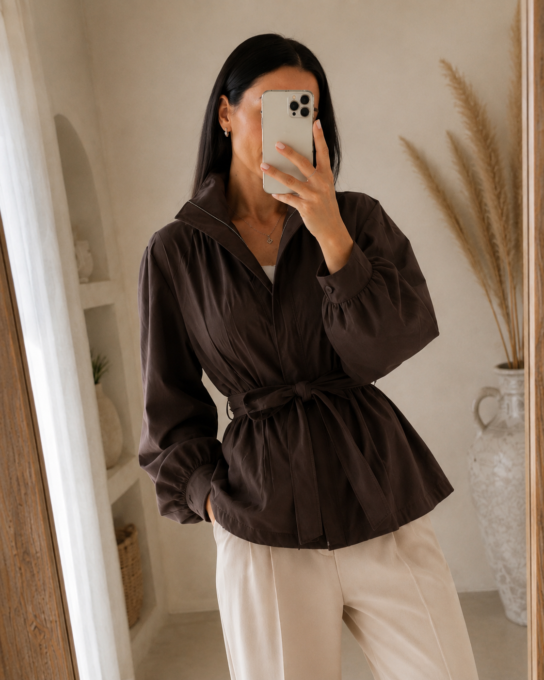 Women's Belted Lightweight Jacket for Spring and Autumn