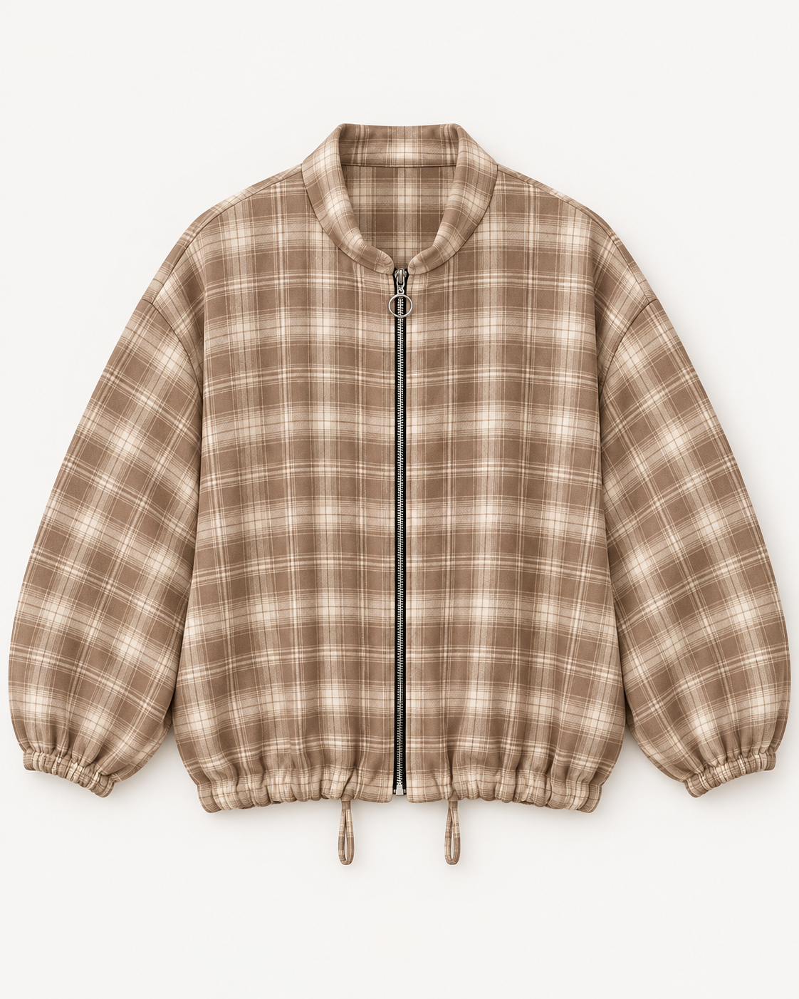 Women's Checked Teddy Bomber Jacket with Zip