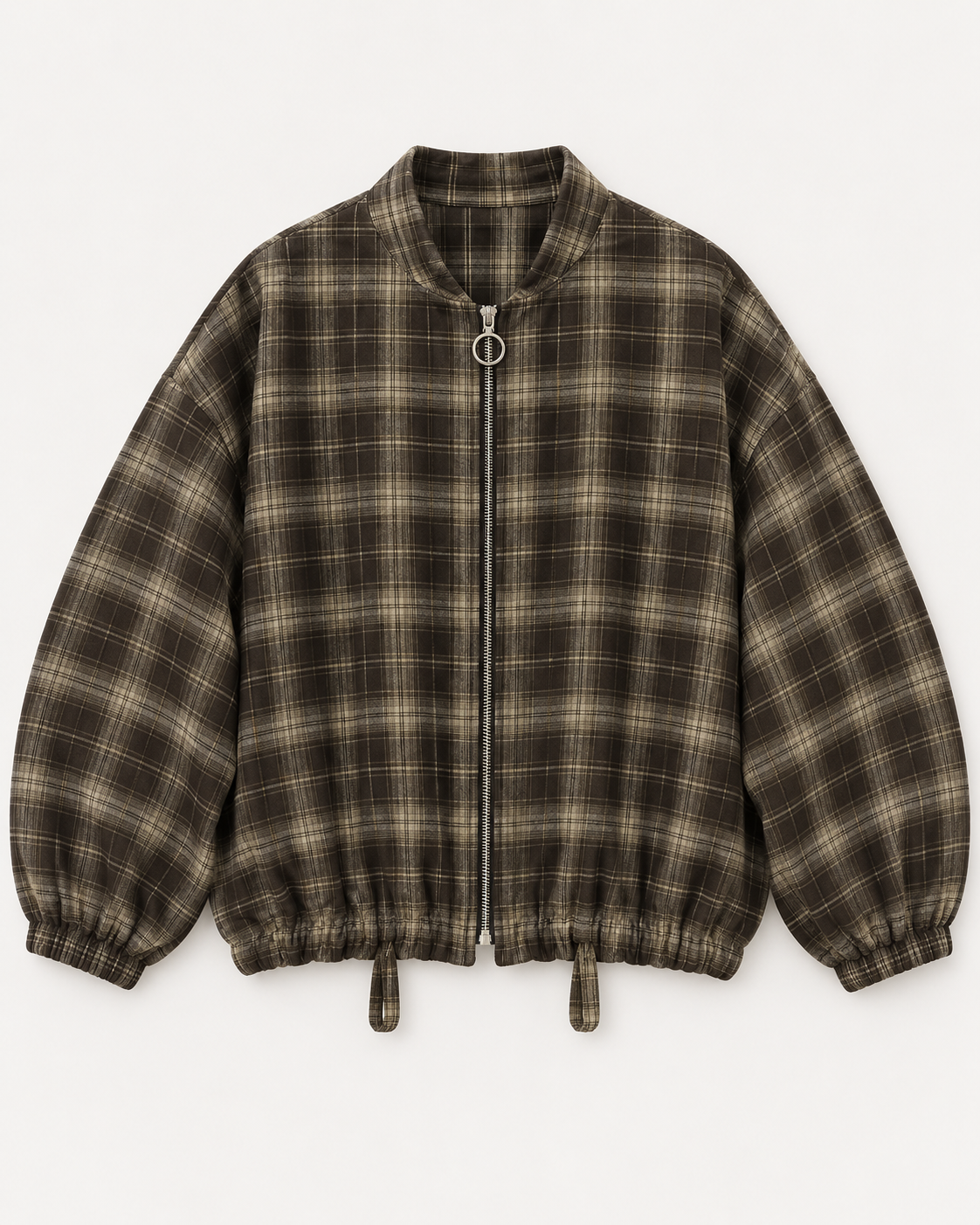 Women's Checked Teddy Bomber Jacket with Zip
