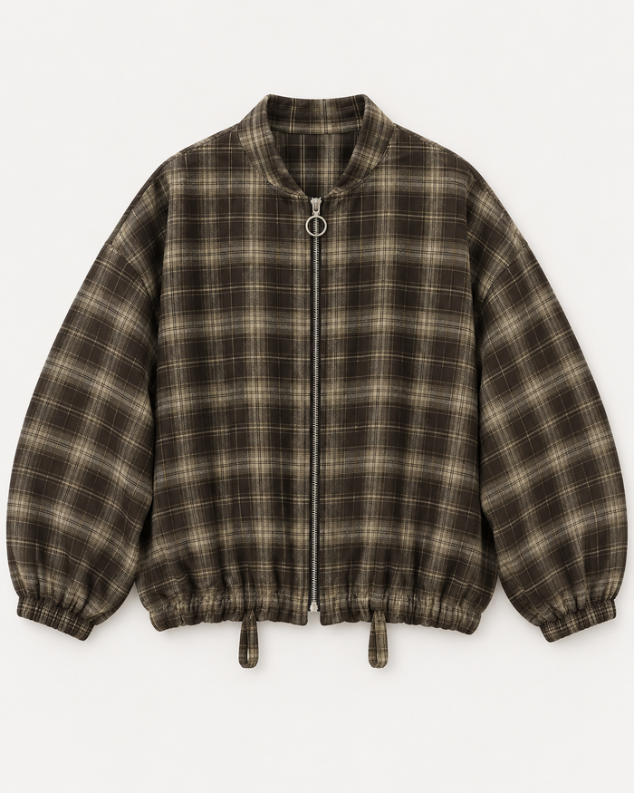 Women's Checked Teddy Bomber Jacket with Zip