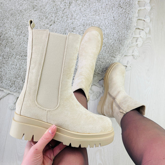 Women's Faux Suede Chelsea Boots in Beige