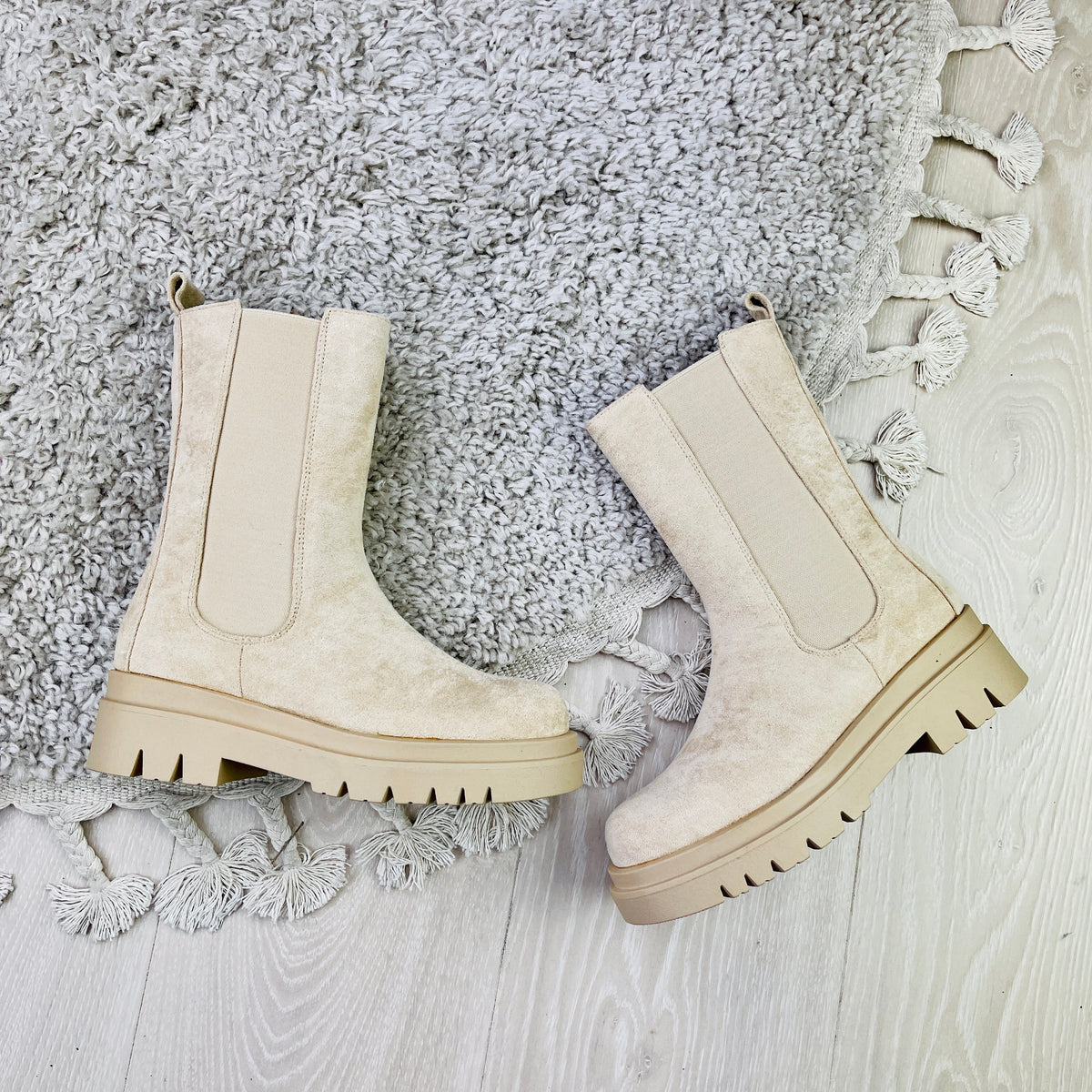Women's Faux Suede Chelsea Boots in Beige