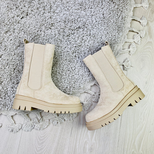 Women's Faux Suede Chelsea Boots in Beige
