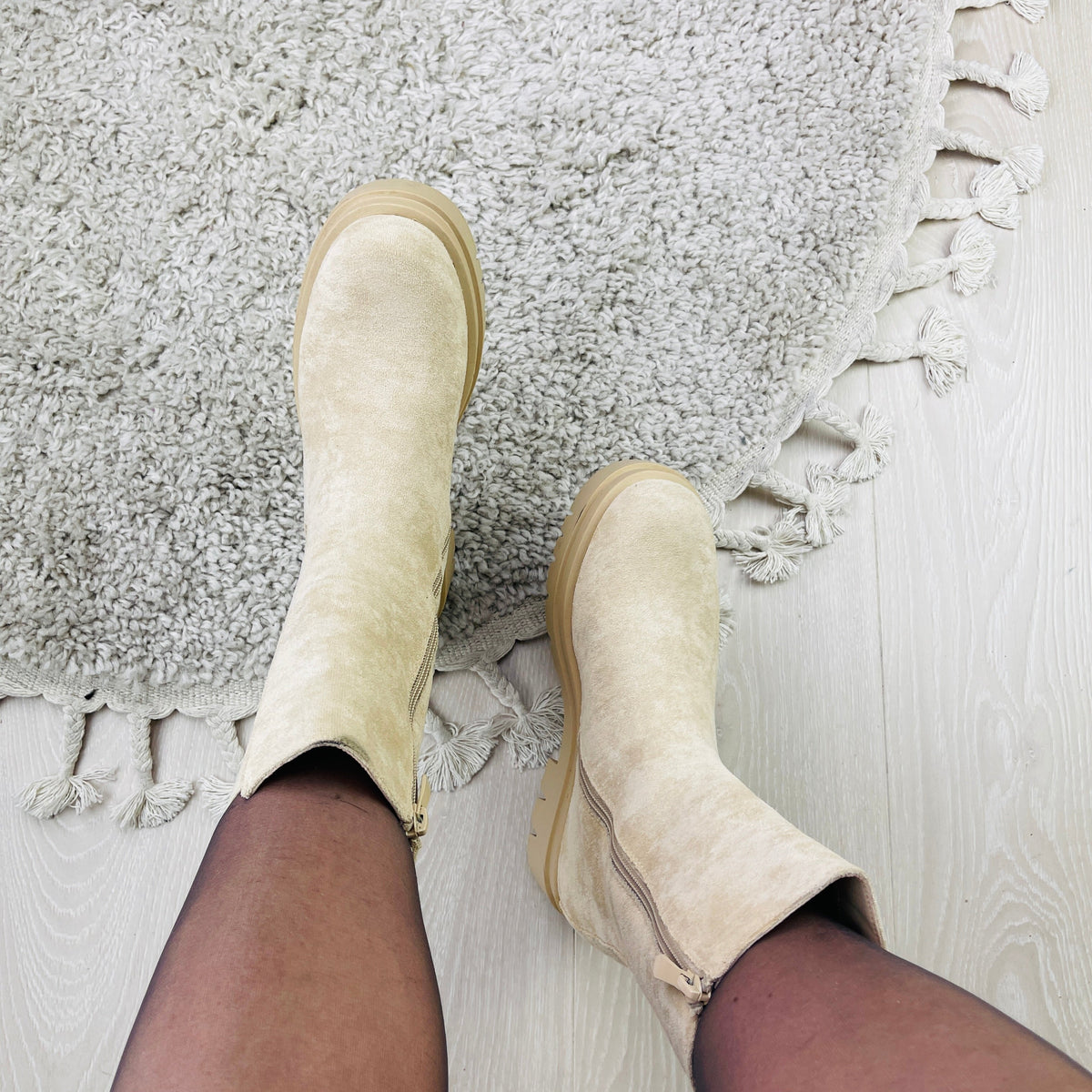 Women's Faux Suede Chelsea Boots in Beige