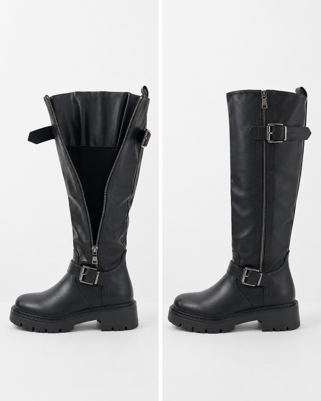 Eef | Women's Wide Calf Knee-High Boots with Adjustable Shaft in Black