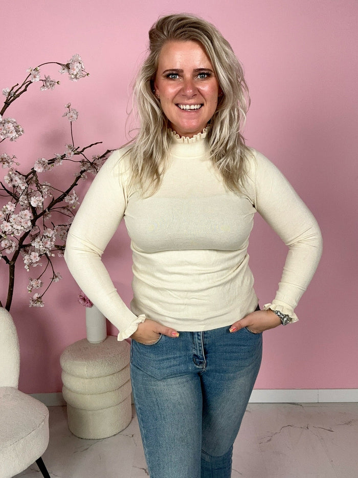Women's Ruffle Trim Glitter Knit Top