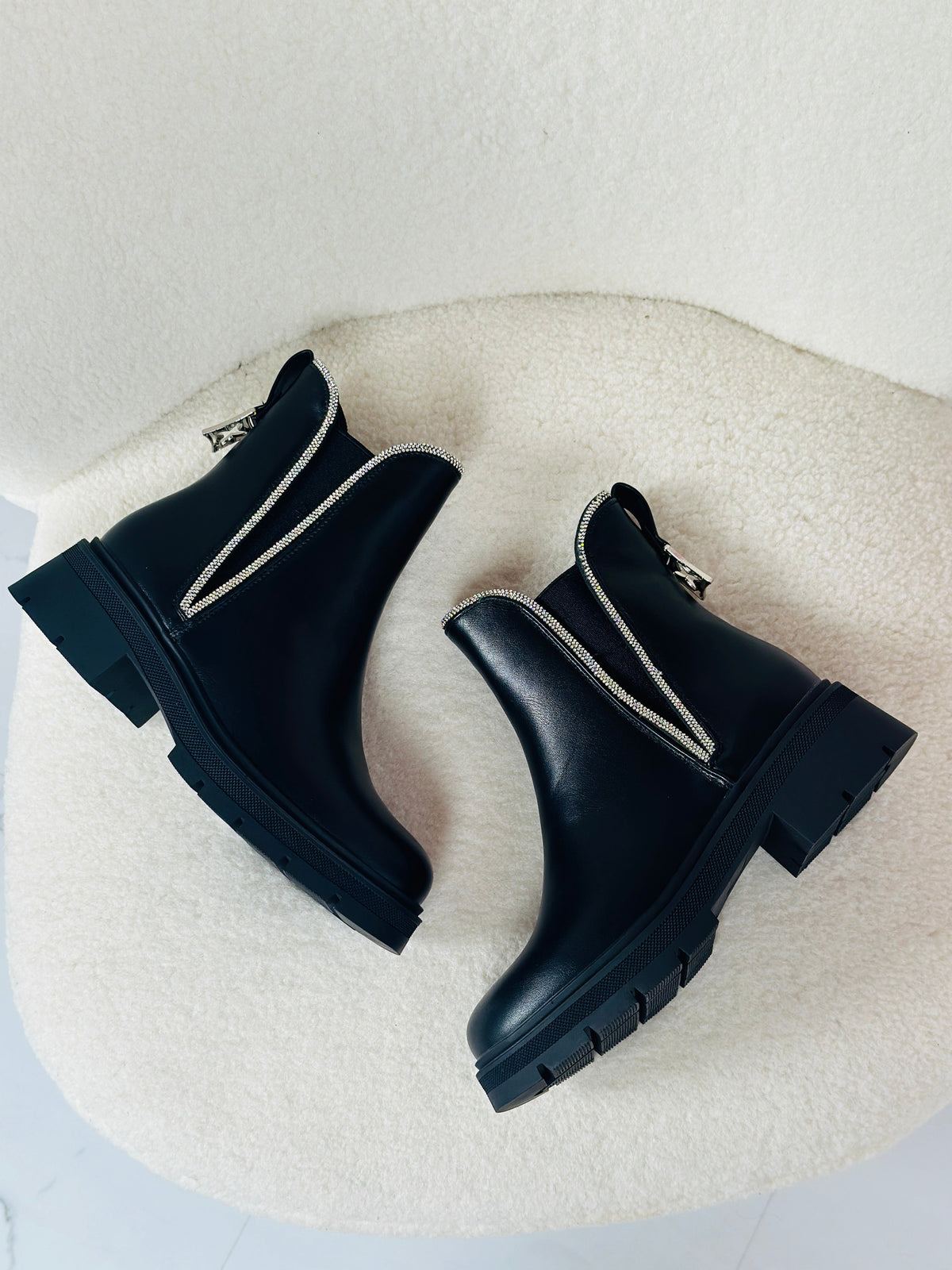 Shanty | Women's Chunky Ankle Boots with Rhinestone Detail in Black