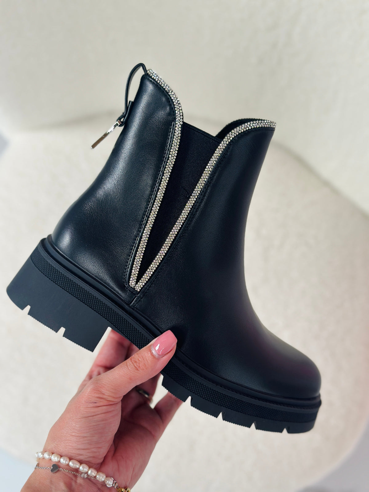 Shanty | Women's Chunky Ankle Boots with Rhinestone Detail in Black