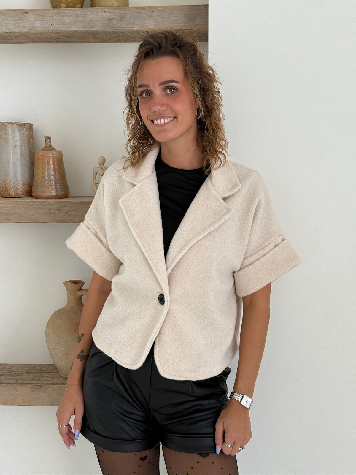 Women's Cropped Teddy Bouclé Blazer, enlarged view