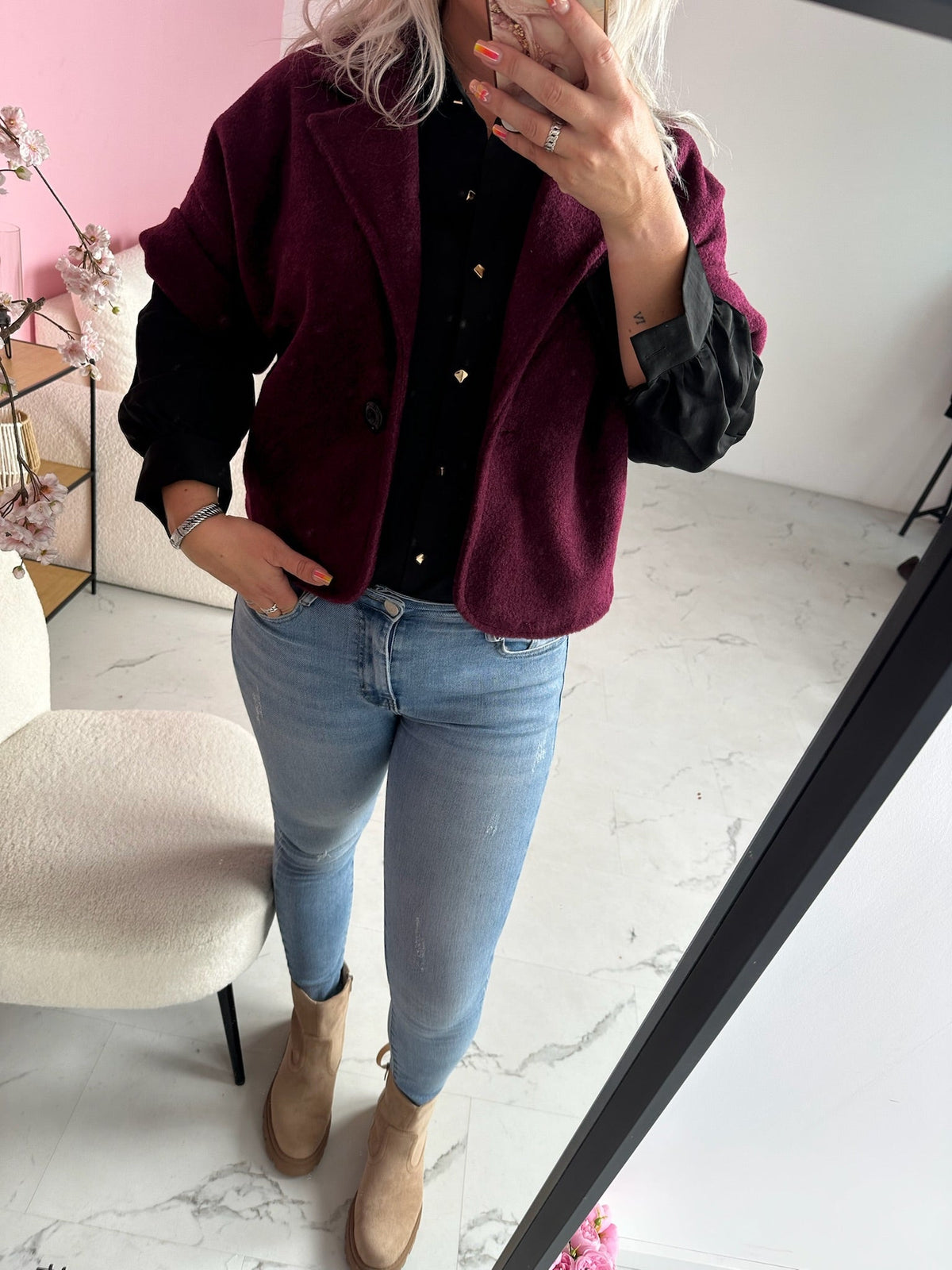 Women's Cropped Teddy Bouclé Blazer