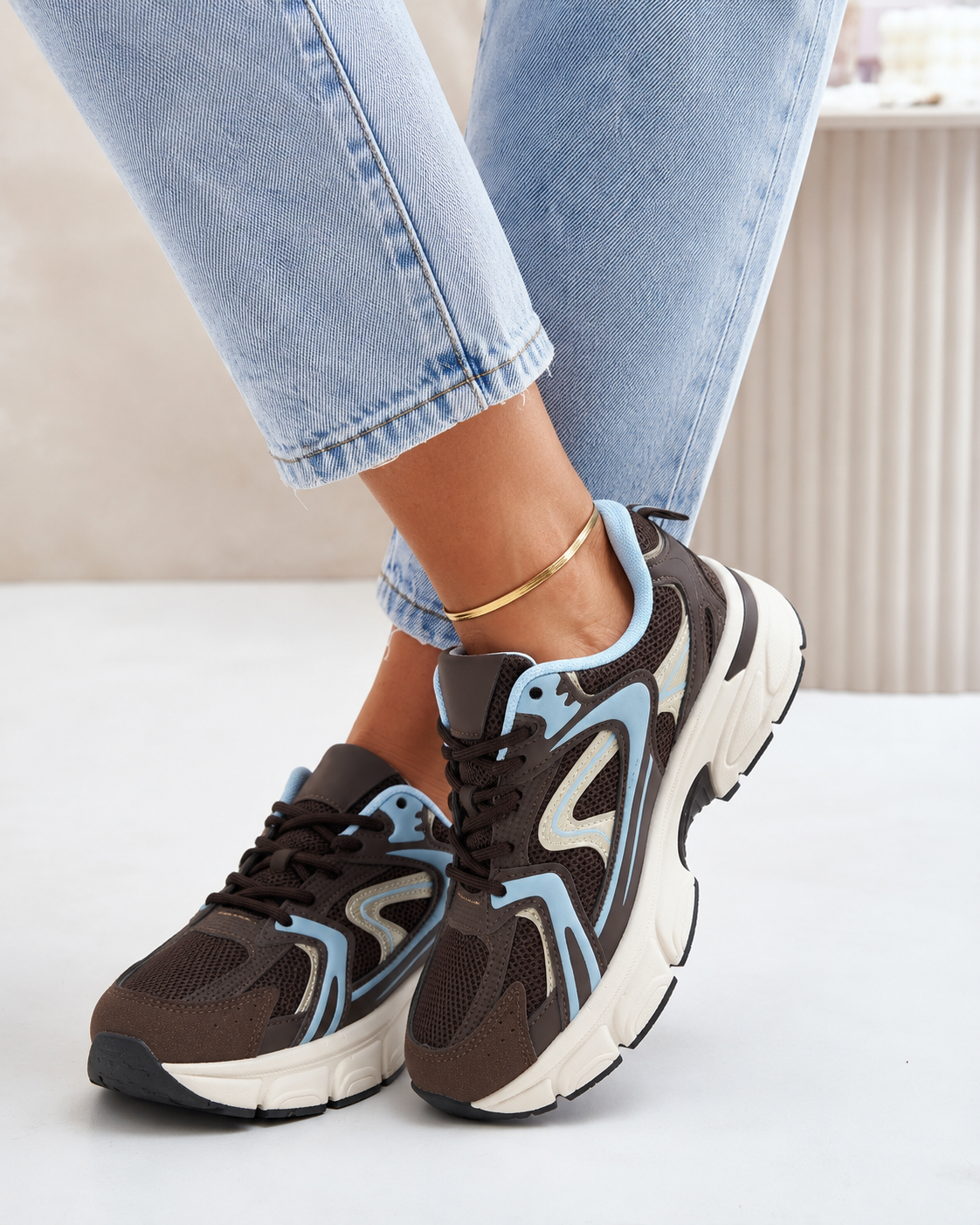 Julia | Women's Brown Mixed-Material Trainers