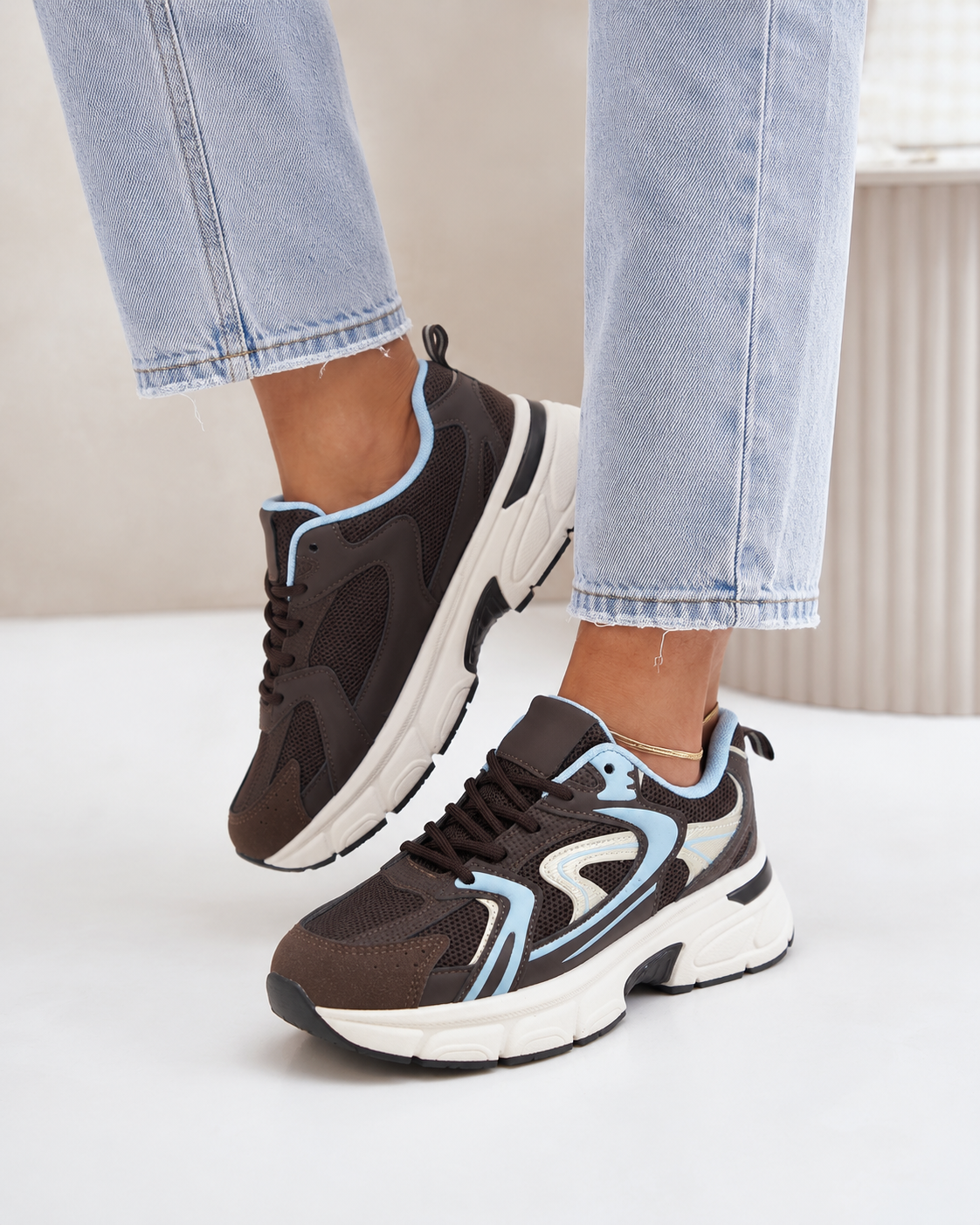 Julia | Women's Brown Mixed-Material Trainers