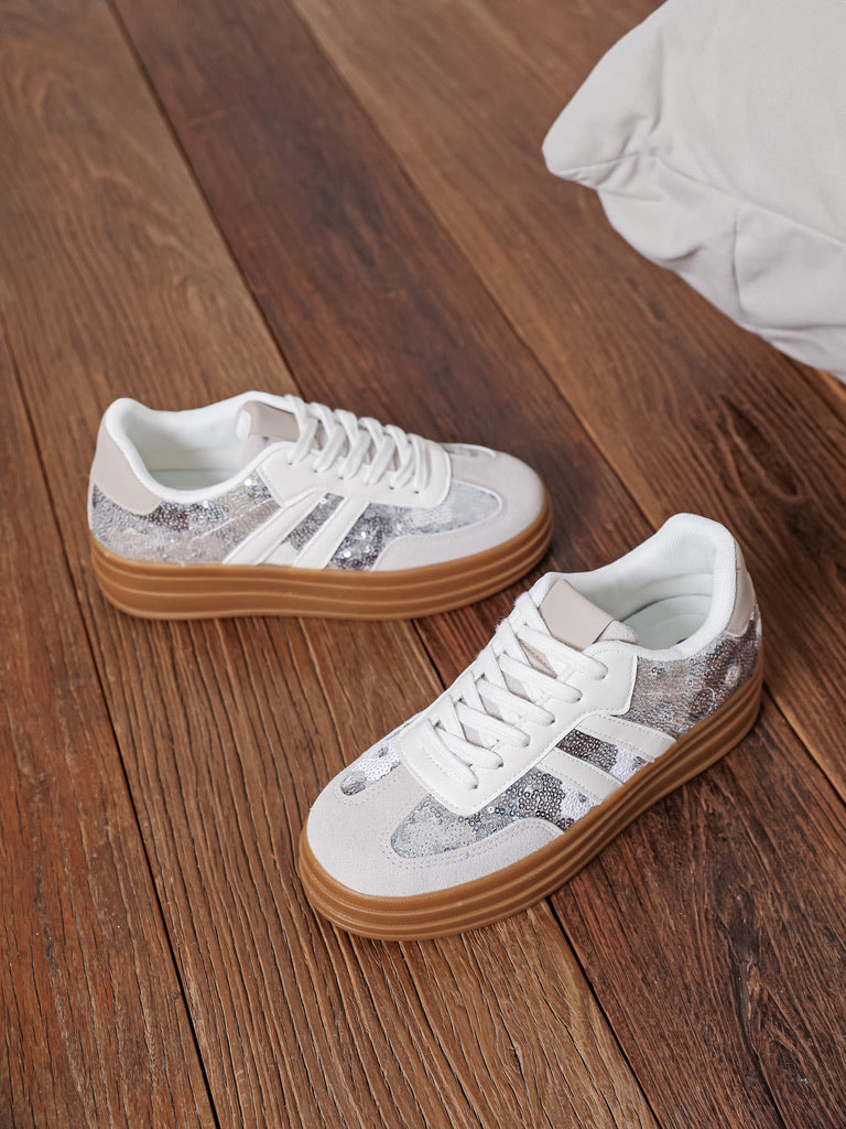 Paula | Women's Chunky Platform Trainers in Beige, enlarged view