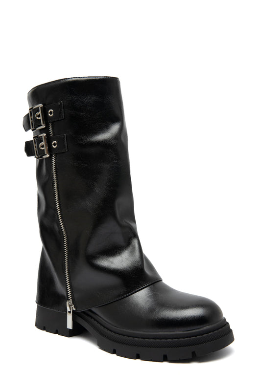 Cover | Women's Patent Mid-Calf Boots with Silver Details