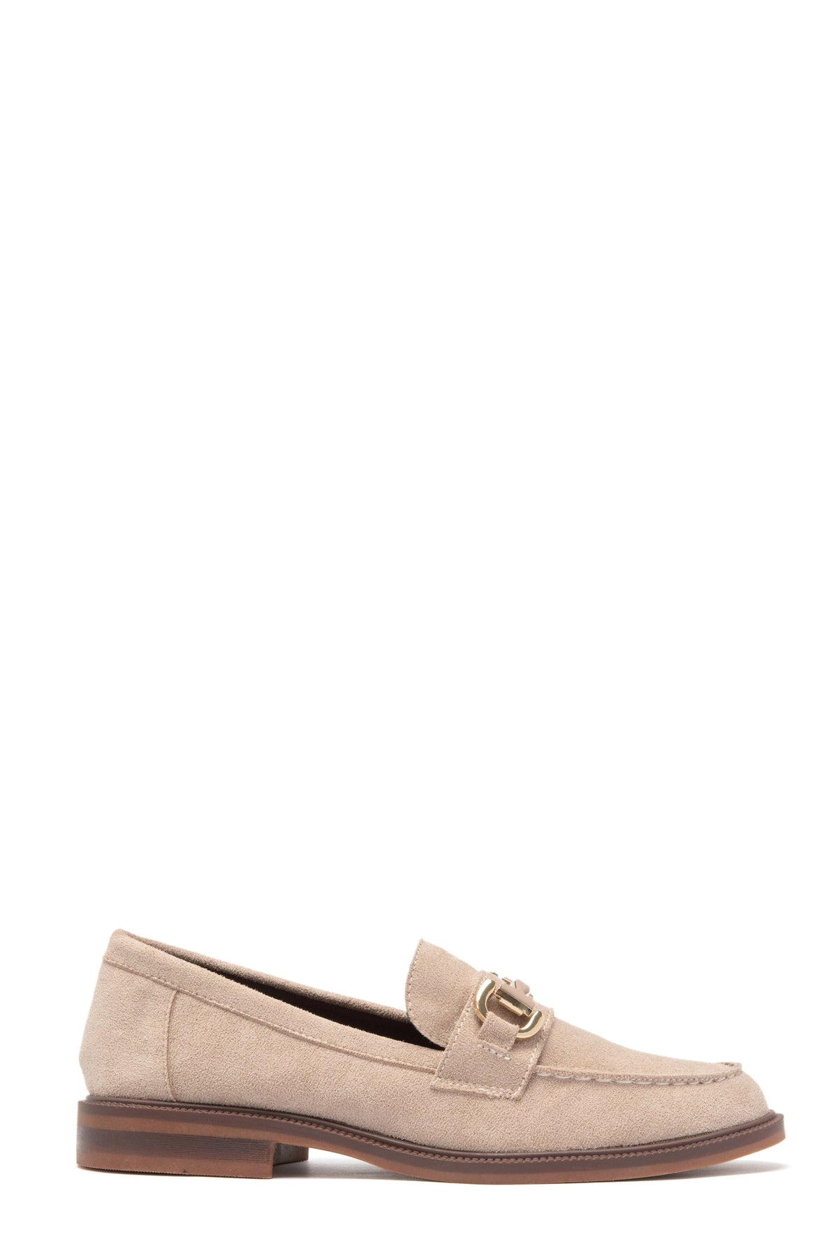 Laura | Women's Flat Loafers with Gold Detail in Beige