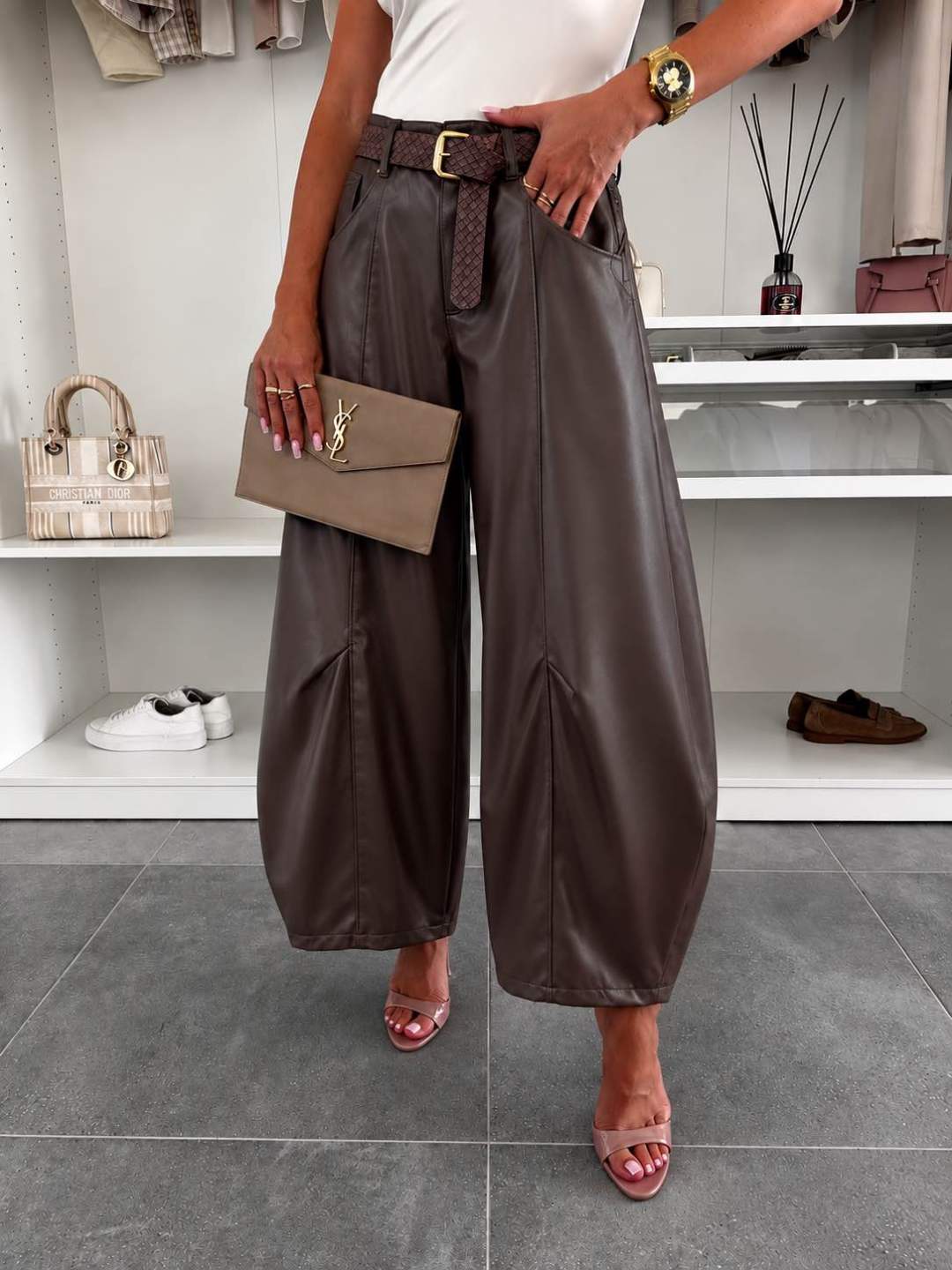 Vittoria | Women's Faux Leather Balloon Trousers with Belt