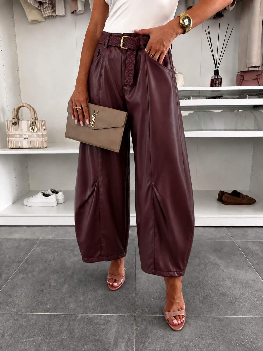 Vittoria | Women's Faux Leather Balloon Trousers with Belt