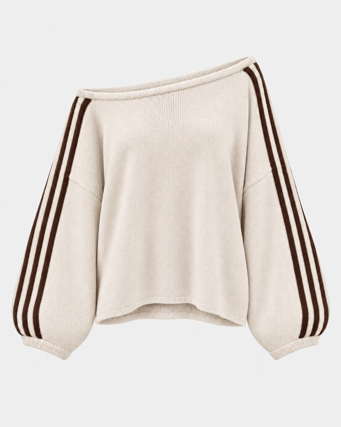 Women's Oversized Off-Shoulder Jumper with Striped Sleeves
