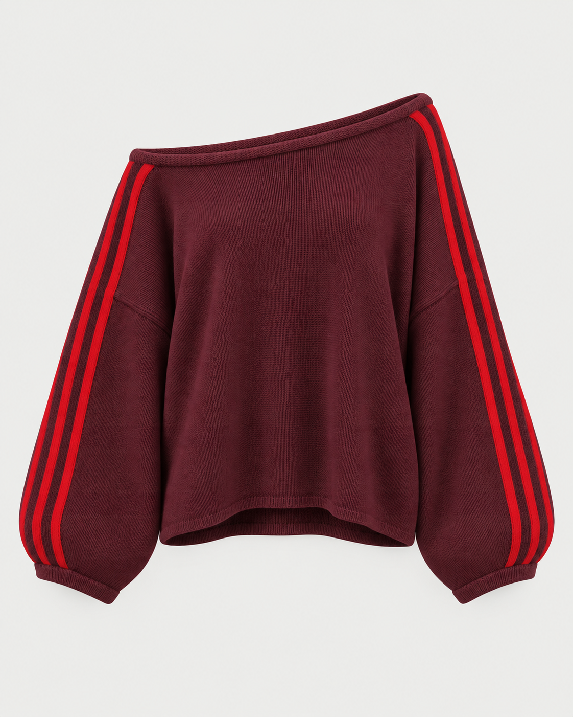 Women's Oversized Off-Shoulder Jumper with Striped Sleeves