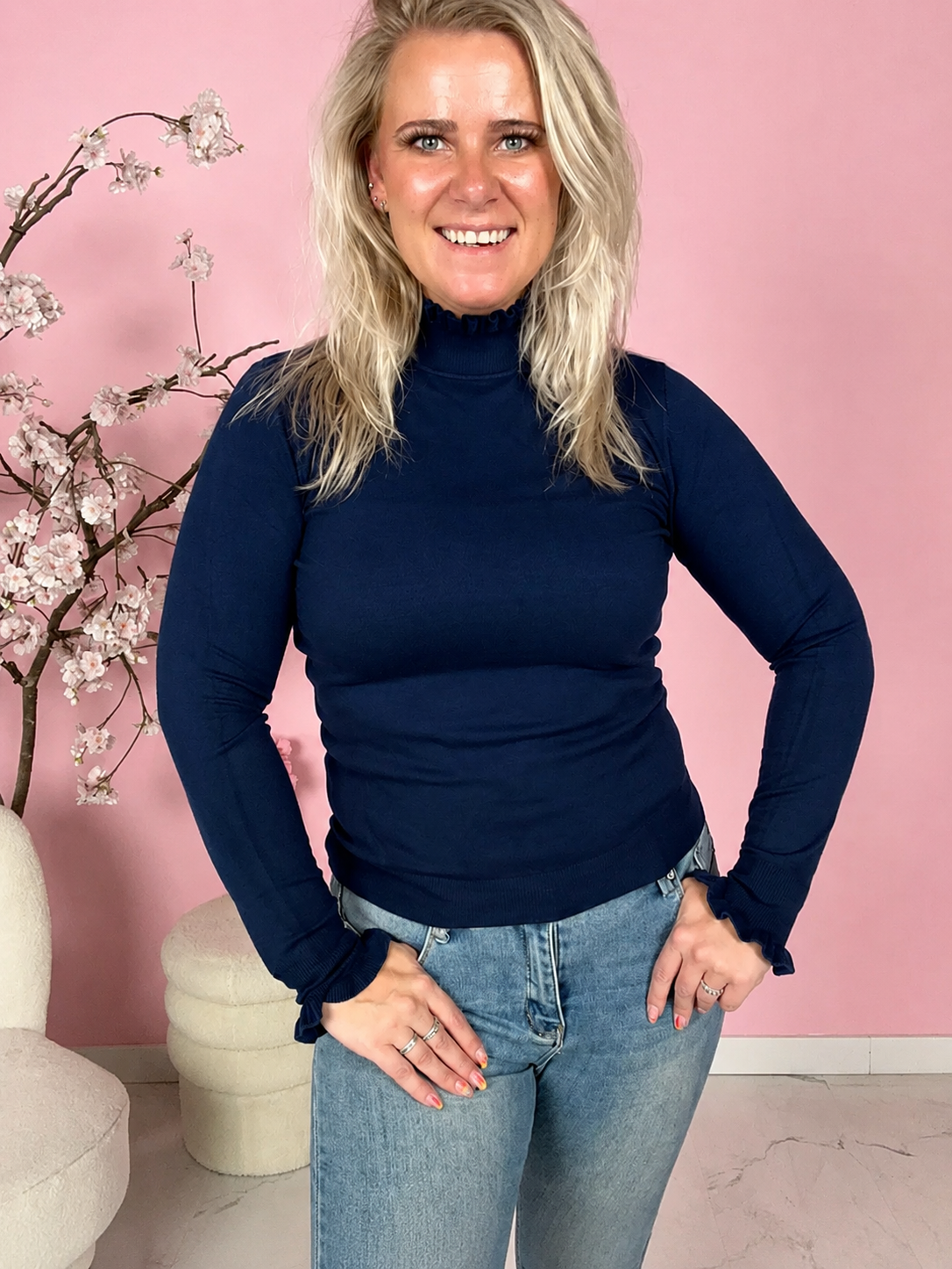 Women's Ruffle Trim Glitter Knit Top