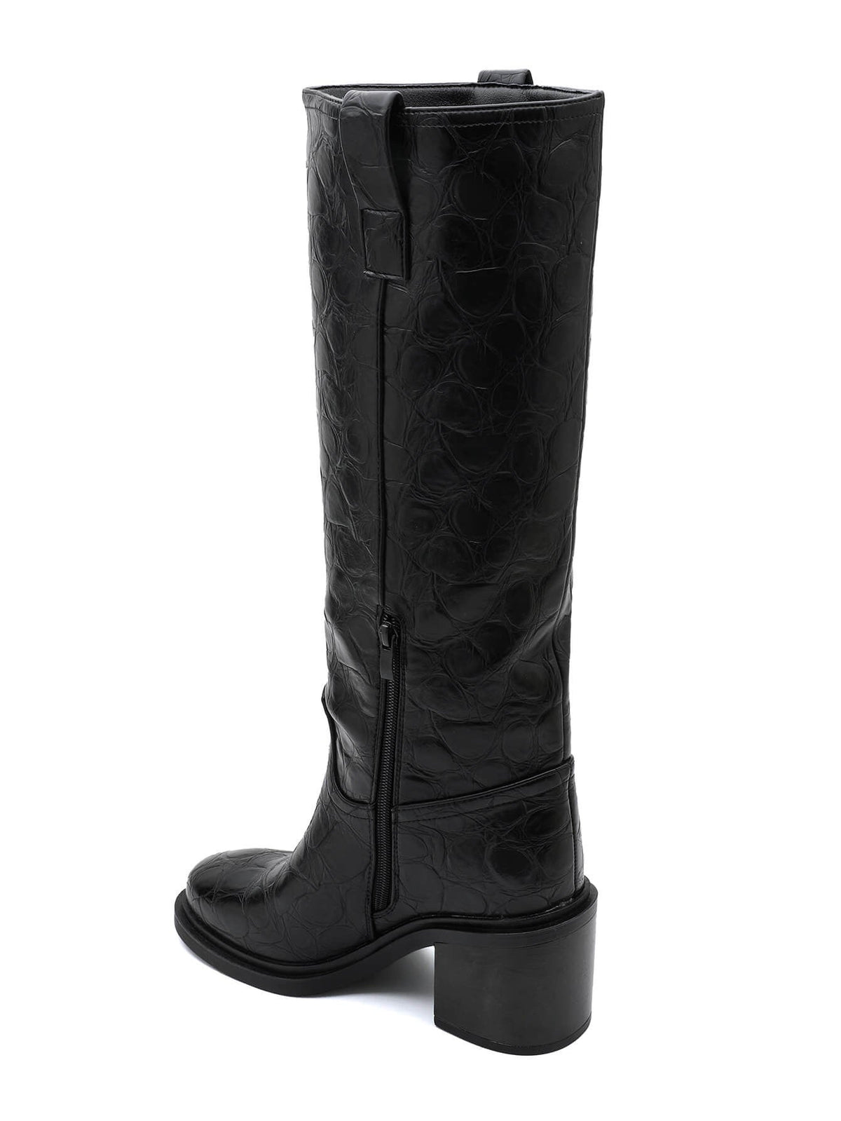 Suuz | Women's Knee-High Croc-Effect Block Heel Boots in Black