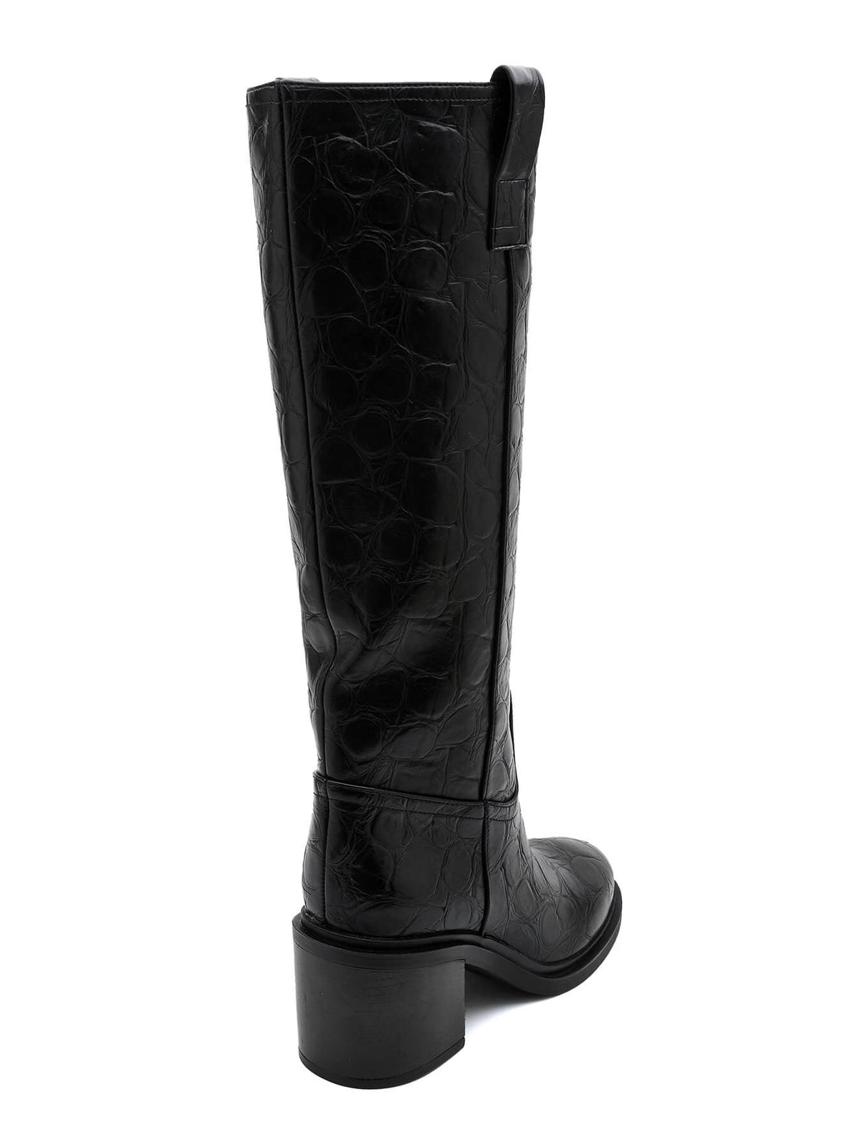 Suuz | Women's Knee-High Croc-Effect Block Heel Boots in Black