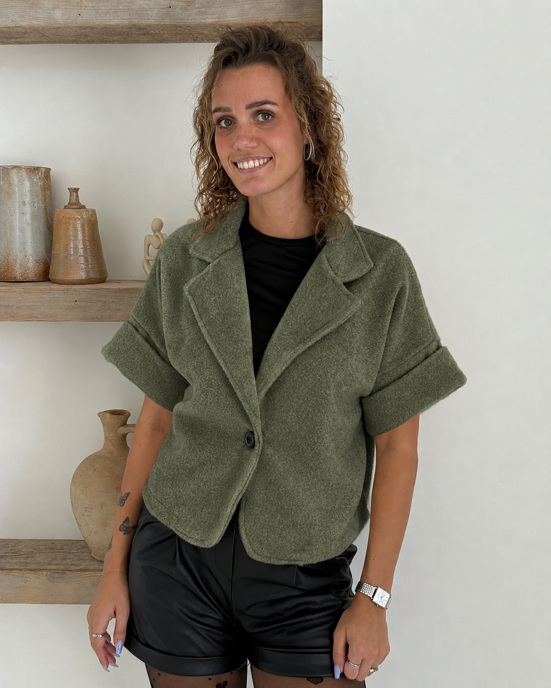 Women's Cropped Teddy Bouclé Blazer