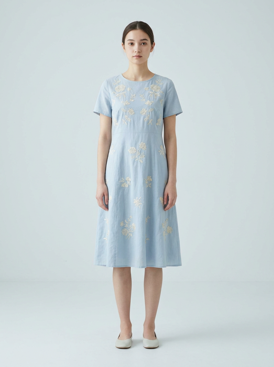 Sky Blue Broderie Print Dress-93