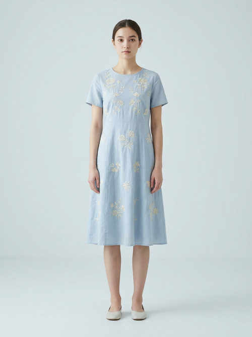 Sky Blue Broderie Print Dress