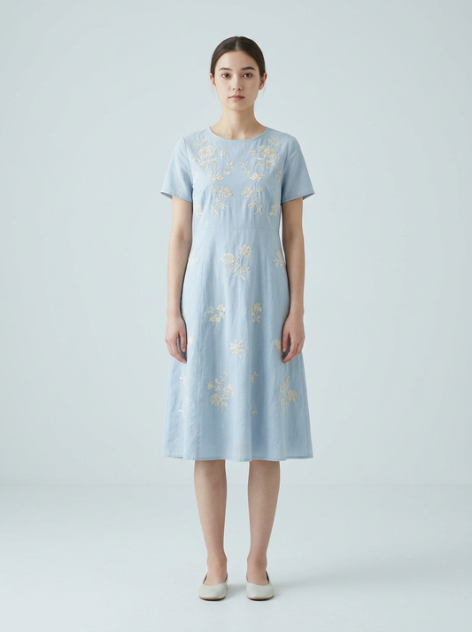 Sky Blue Broderie Print Dress