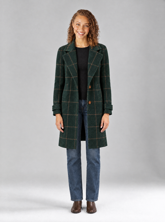 Cecilia | Women's Tailored Longline Coat in Forest Green
