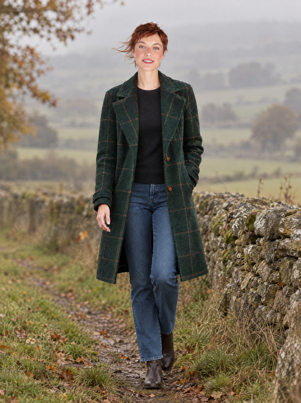 Cecilia | Women's Tailored Longline Coat in Forest Green