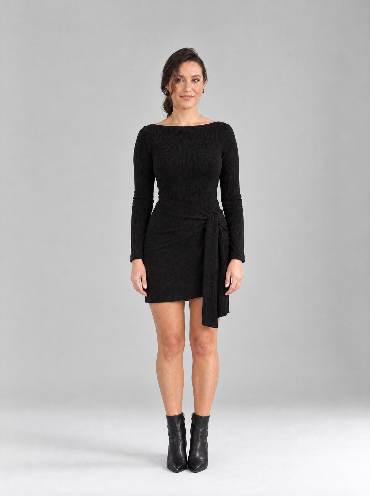 Daniela | Women's Soft Tie Knot Knitted Mini Dress in Black