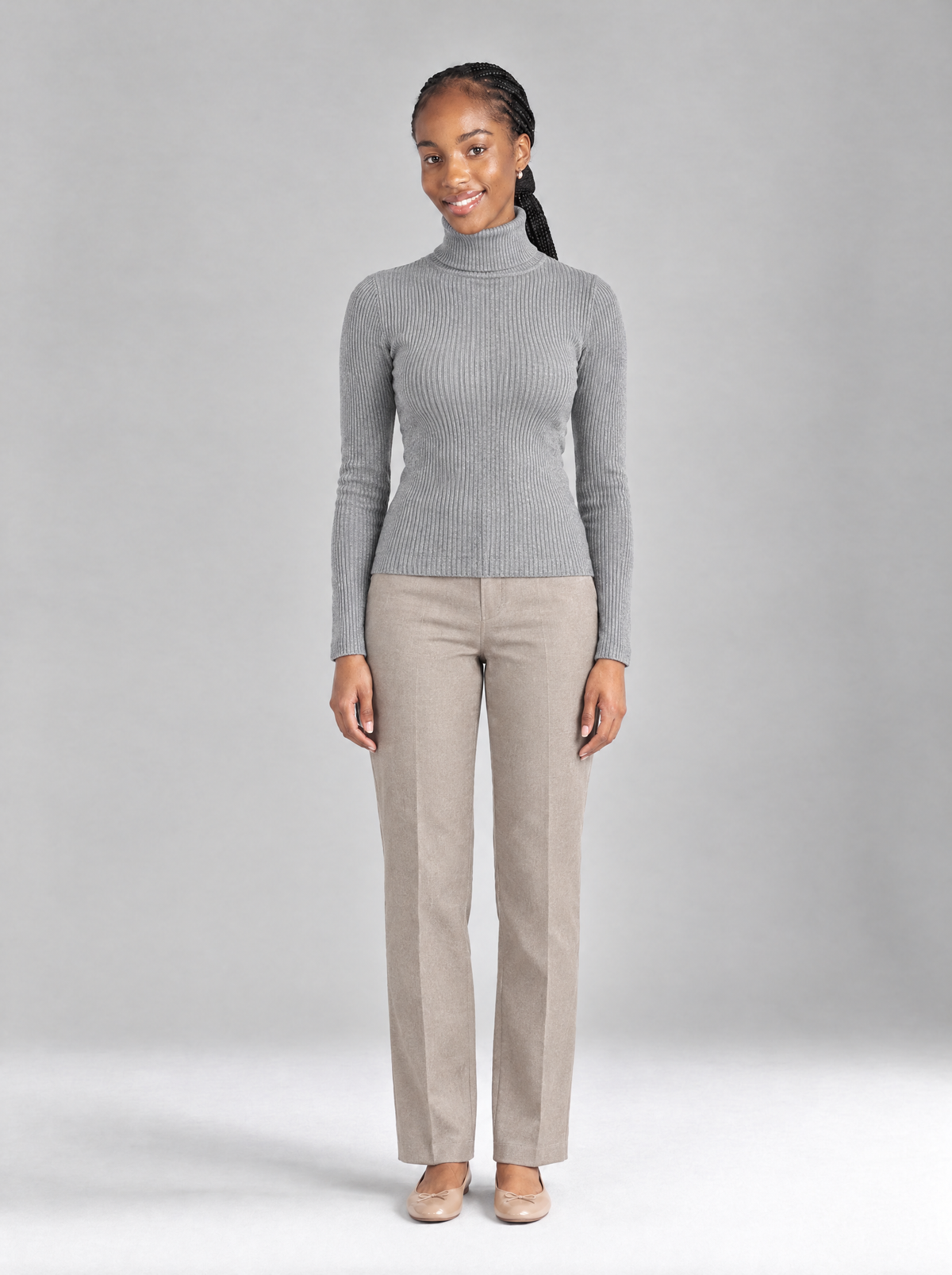 Fabiola | Women's Soft Rib Knit Roll Neck Jumper in Grey Marl