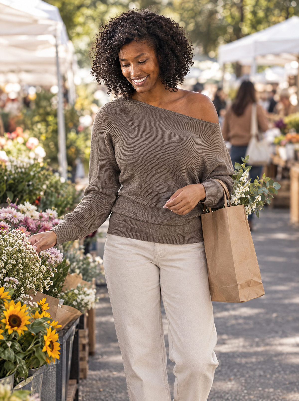 Gemma | Women's Ultra Soft Off-Shoulder Jumper in Mocha