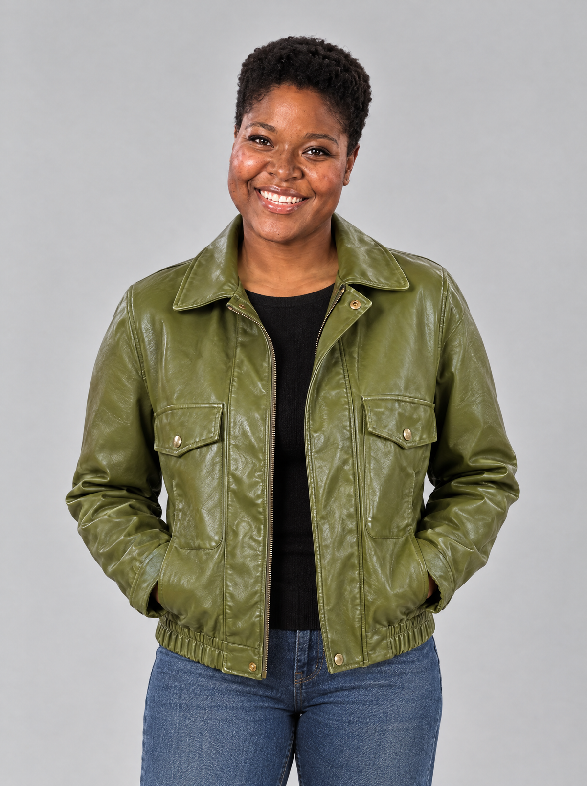 Nadia | Women's Vintage Leather-Look Jacket in Green