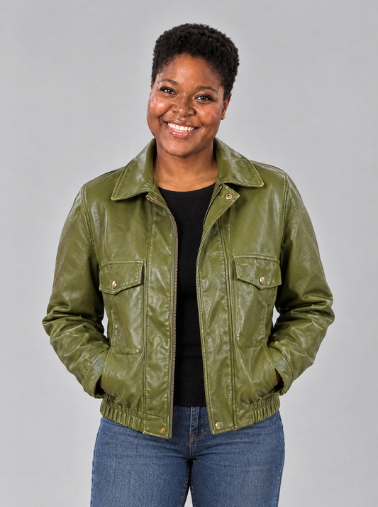 Nadia | Women's Vintage Leather-Look Jacket in Green
