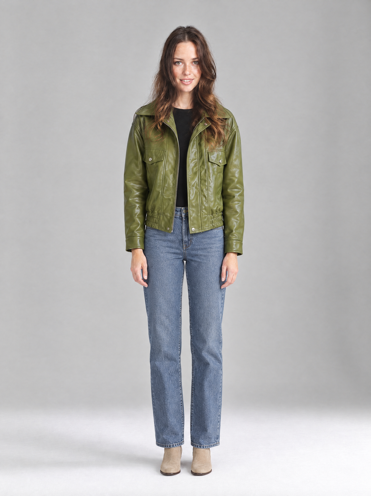 Nadia | Women's Vintage Leather-Look Jacket in Green