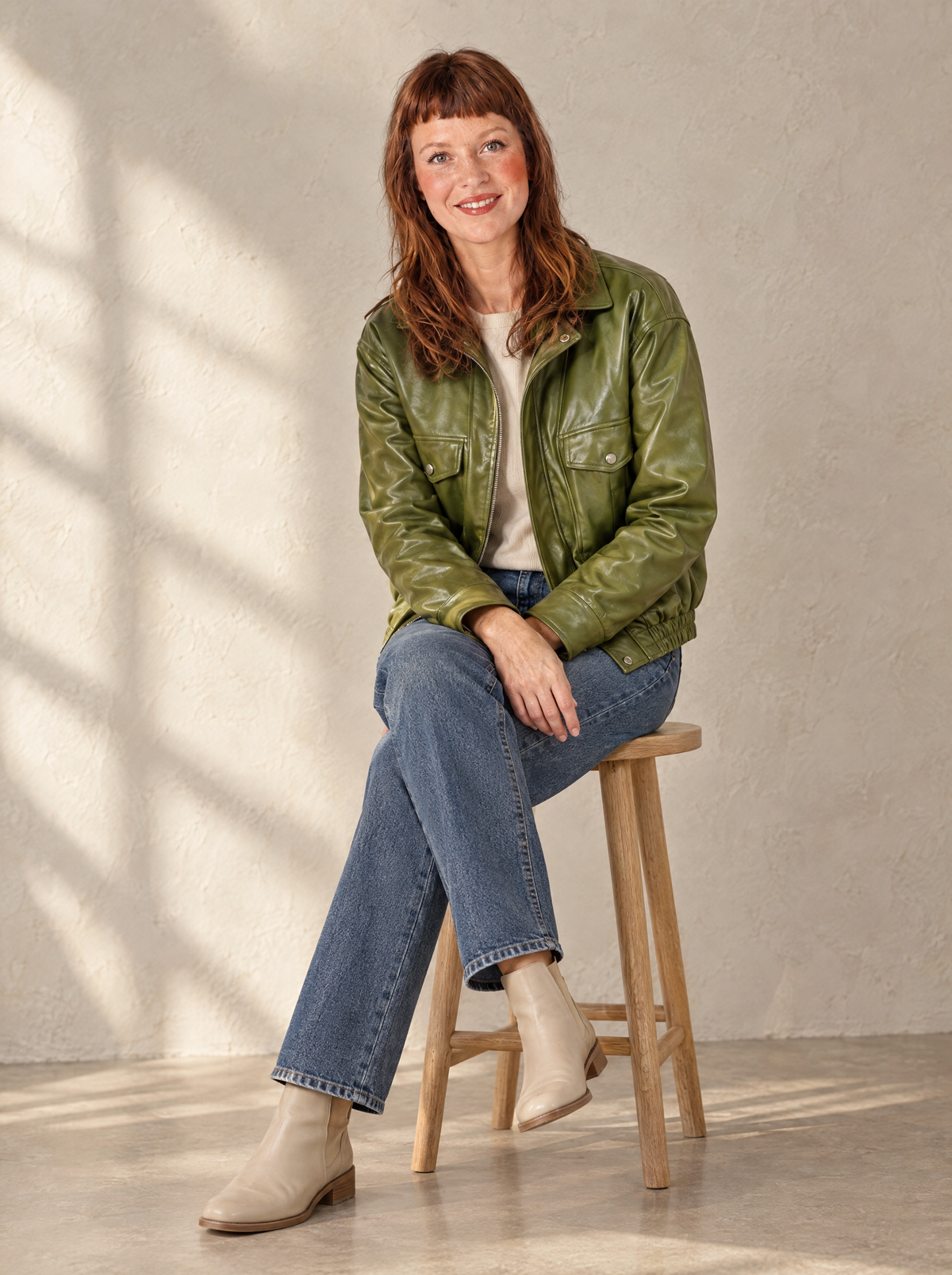 Nadia | Women's Vintage Leather-Look Jacket in Green