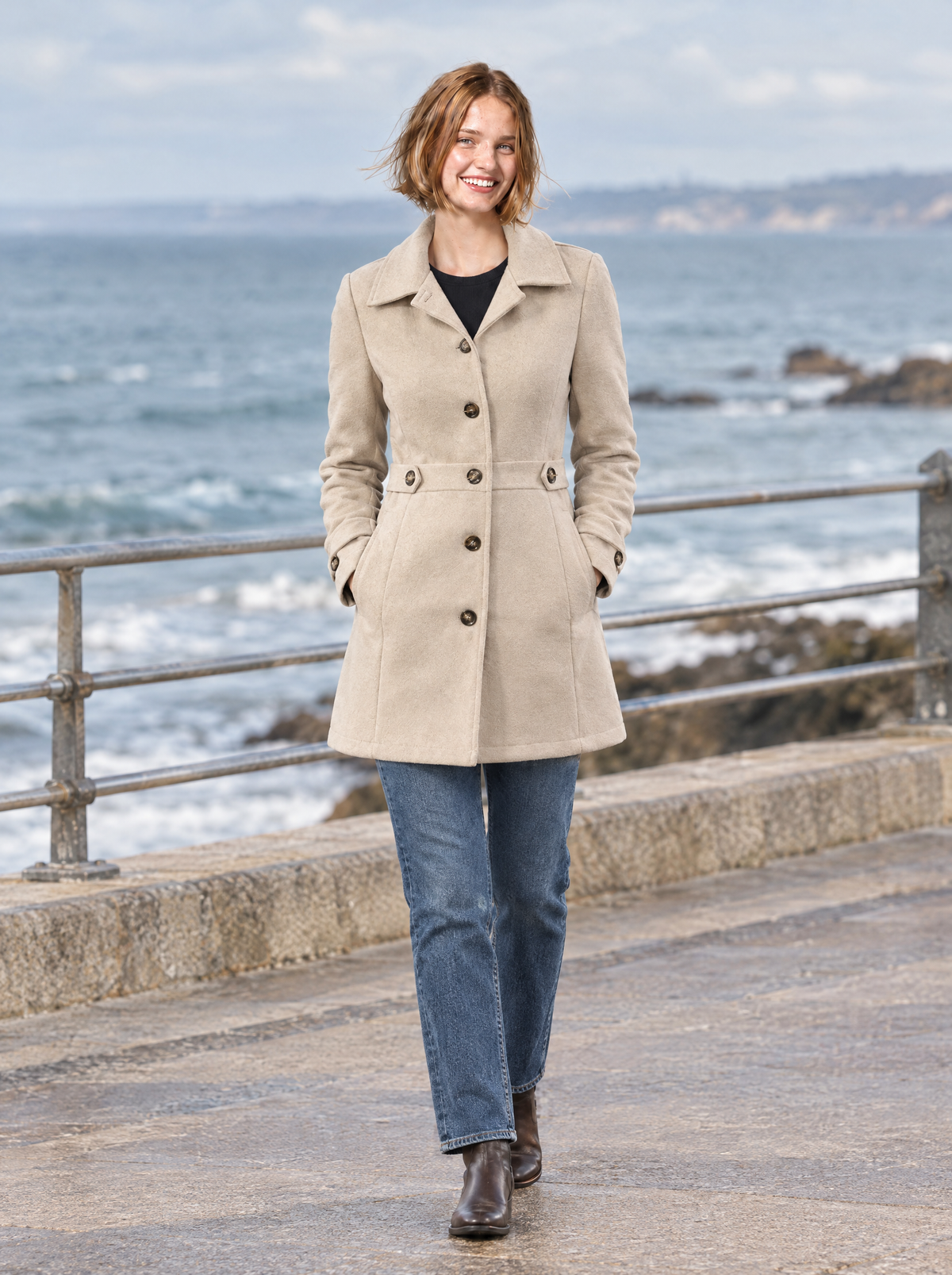 Paola | Women's Tailored Wool-Blend Look Coat with Button Front
