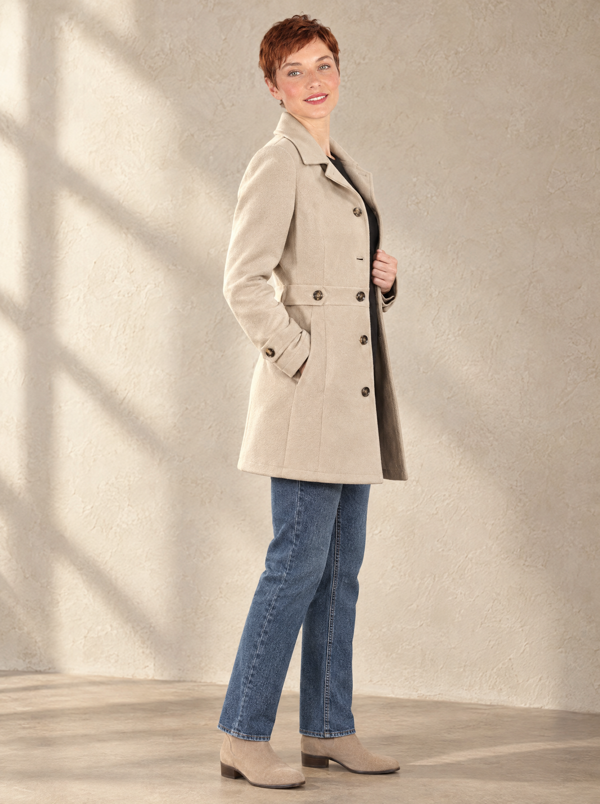 Paola | Women's Tailored Wool-Blend Look Coat with Button Front