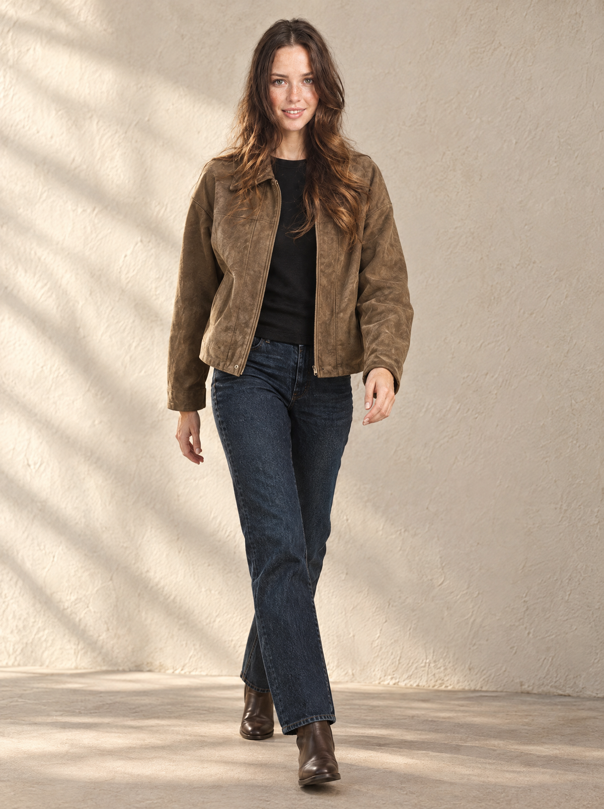 Raffaella | Women's Vintage Oversized Bomber Jacket in Dark Brown