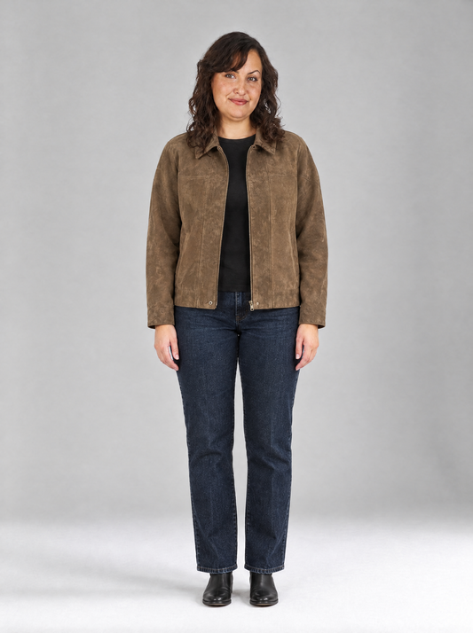 Raffaella | Women's Vintage Oversized Bomber Jacket in Dark Brown