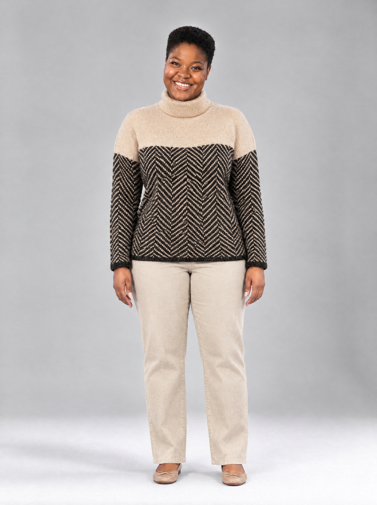 Sabrina | Women's Herringbone Cotton Roll Neck Jumper