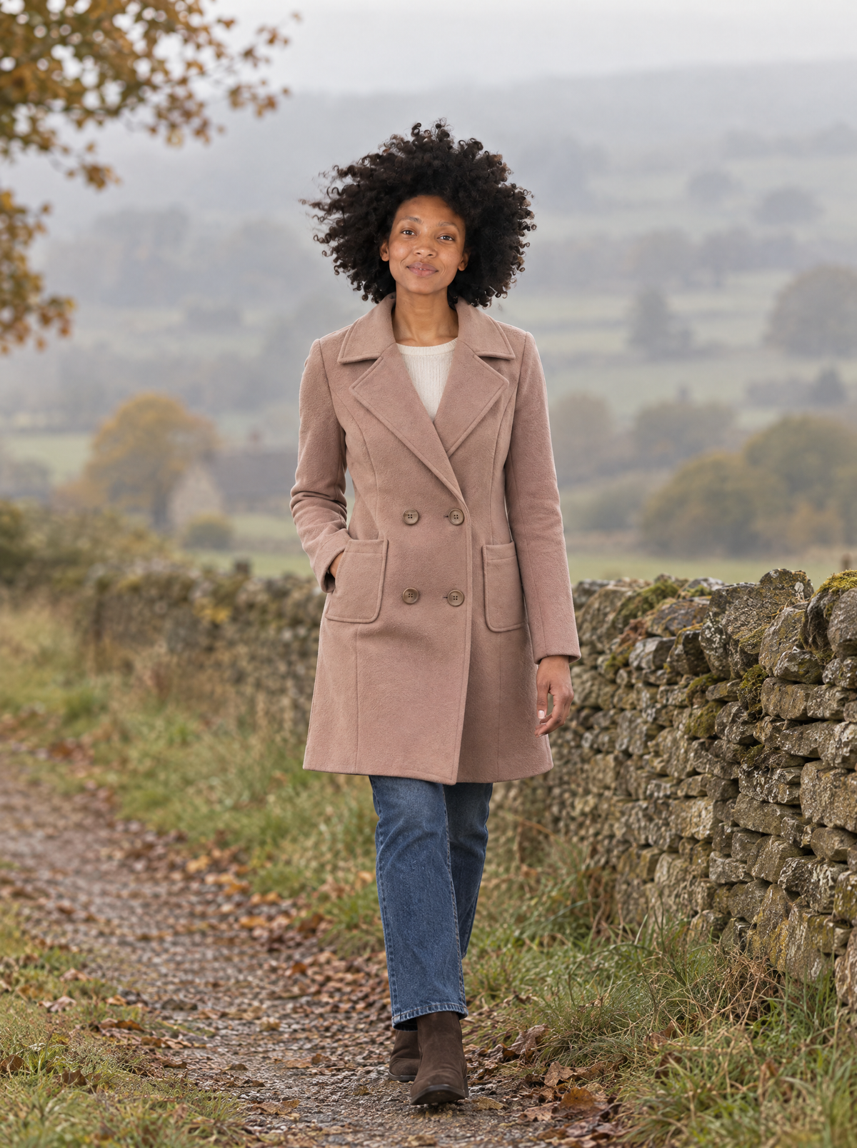 Olivia | Women's Double-Breasted Mid-Length Wool-Blend Look Coat