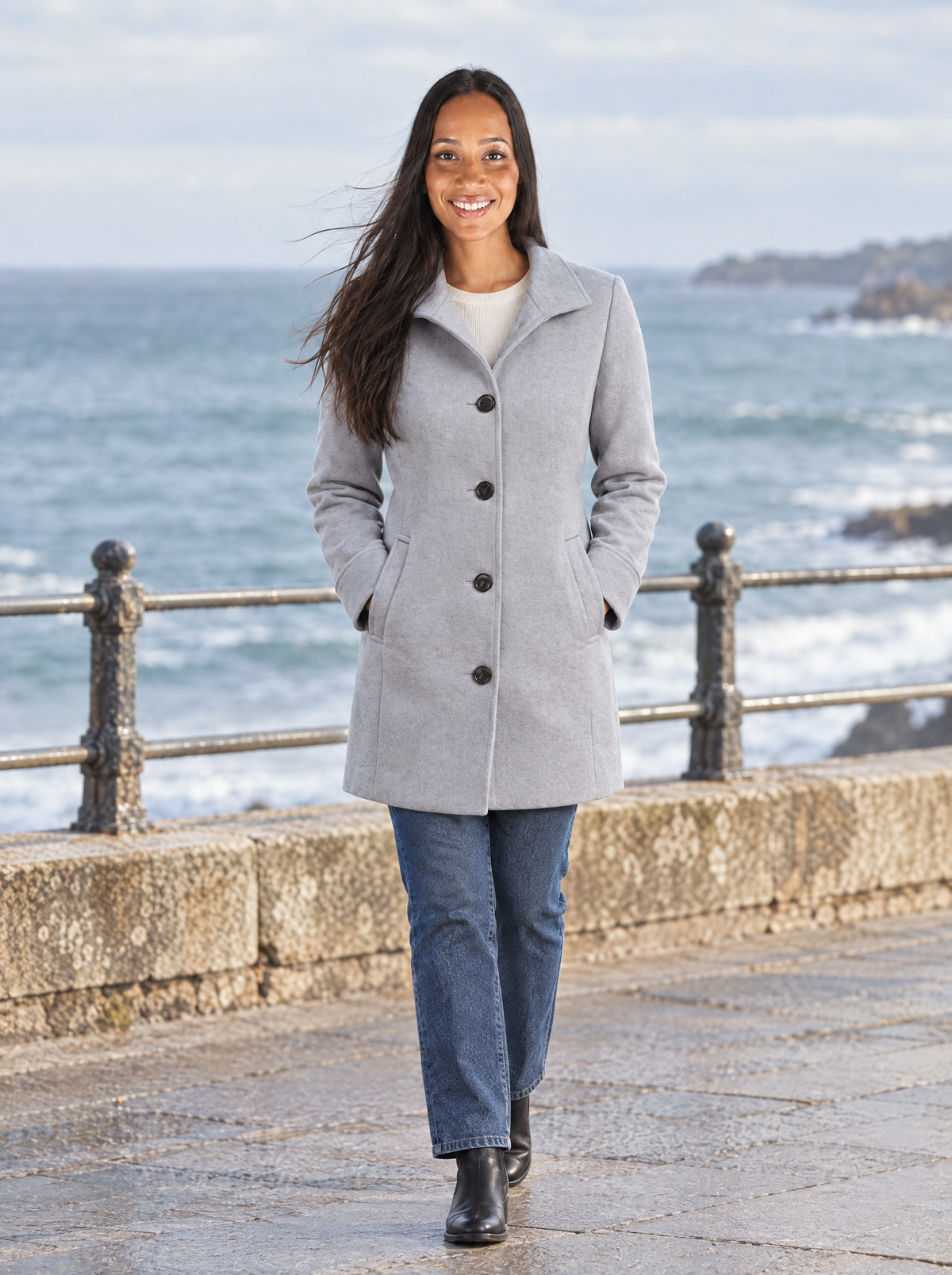 Erica | Women's Classic Straight-Cut Button Coat