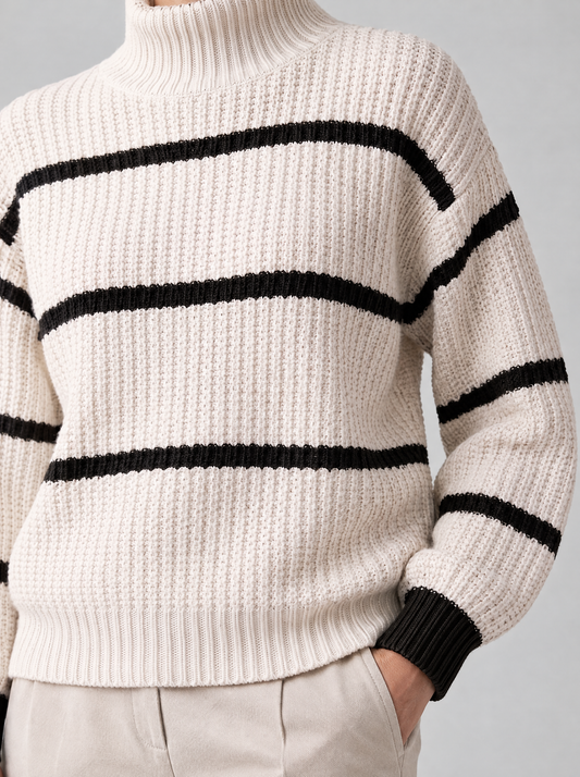 Fiamma | Women's Striped Stand Collar Rib Knit Jumper