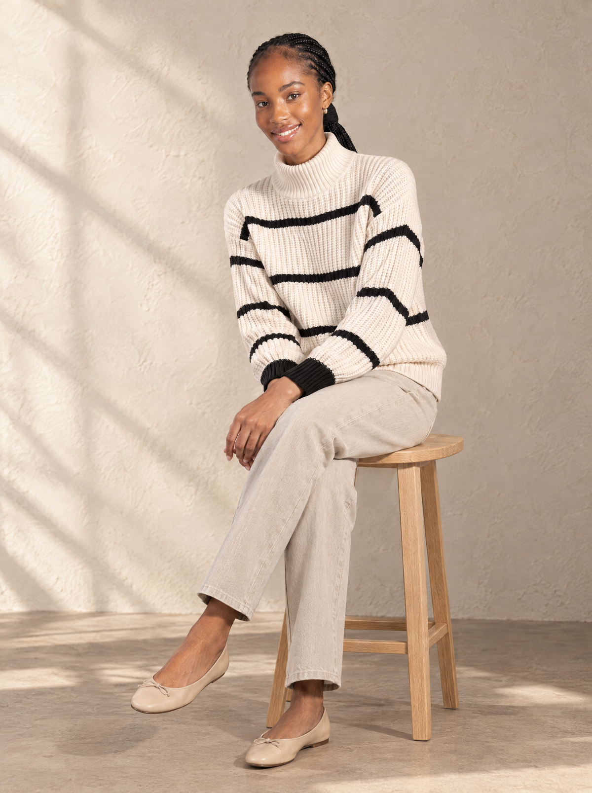 Fiamma | Women's Striped Stand Collar Rib Knit Jumper